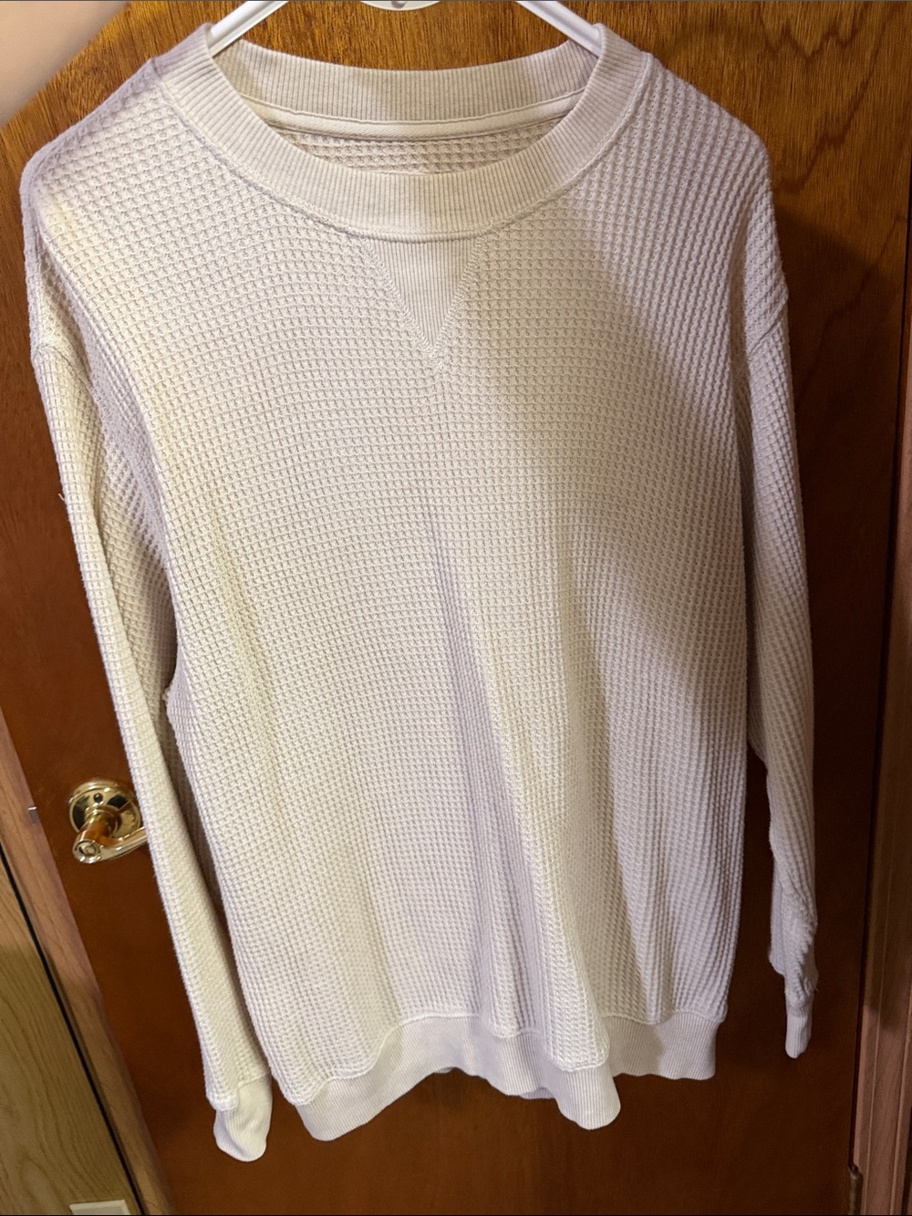 aerie Cream Waffle Knit Long Sleeve Top